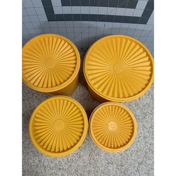 Vintage Tupperware Servalier Gold With Orange Floral Canister Set with Lids - Picture 6 of 12
